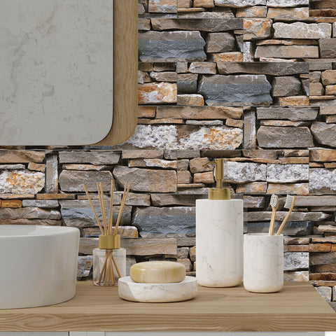 brown stone wallpaper with wood element