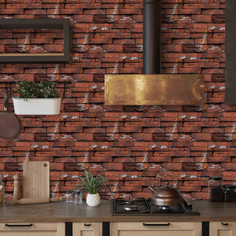 Red and Black Stone Wall Stickers DIY Self-Adhesive Tile Stickers for Kitchen, Bathroom, and Stairs