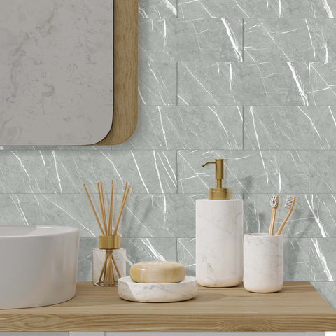 Gray Veined Marble Self-Adhesive Stair Stickers for Bathroom and Home Decor