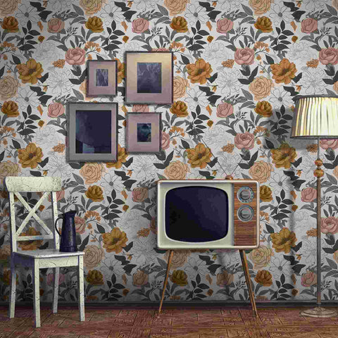 Vintage Floral Wallpaper - Elegant Intertwining of Warm Tones and Delicate Flowers