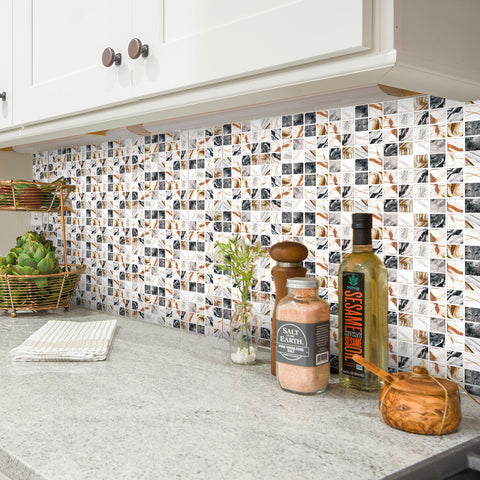 Black and Gold Stone Wallpaper Stonelike Mosaic Wall Tiles Modern Sticker Peel and Stick