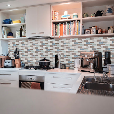 Soft Blue and Beige Peel and Stick Marble Floor Tiles Stickers Fresh and Breathe