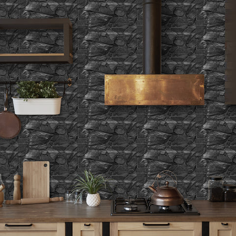 Black Irregular Simulates 3D Stone Texture Wallpaper Nature Tiles Stickers