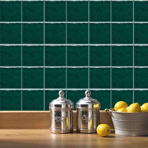 Green French Country Style Wallpaper Glazed Square Tile Sticker 10PCS