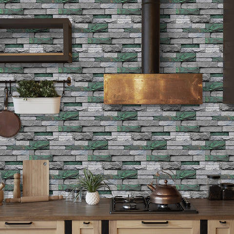 Grey and Green Stone Texture Wallpaper Rustic Tiles Stickers