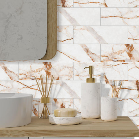 Creamy Caramel Marble Stick on Tiles for Kitchen Backsplash and Bathroom Floors
