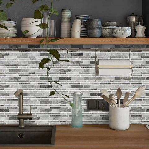 Special Shaped Marble Tile Sticker (Light Grey) 12pcs Peel And Stick Wallpaper Luxury and Elegant Style Wall Decor