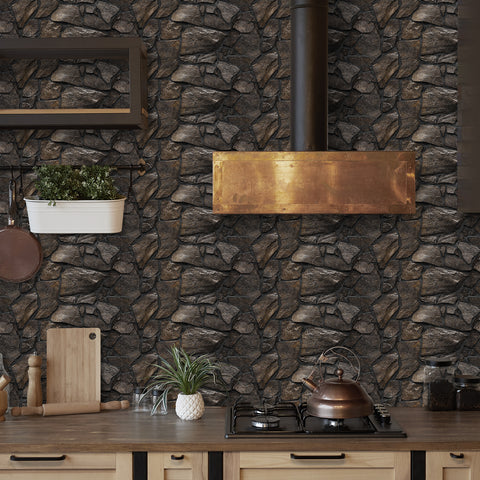 Dark Brown Simulates 3D Stone Texture Wallpaper Nature Tiles Stickers