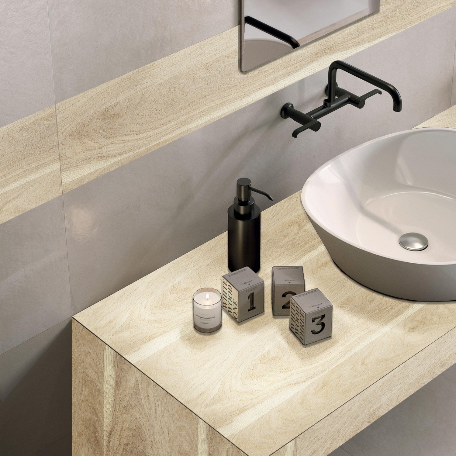 Light Walnut Wood Removable Wallpaper​ for Washbasin