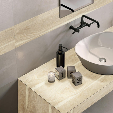 Light Walnut Wood Removable Wallpaper​ for Washbasin