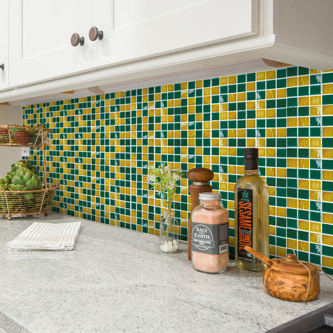 Green and Yellow Stone Wallpaper Stonelike Mosaic Wall Tiles Sticker Peel and Stick Fresh