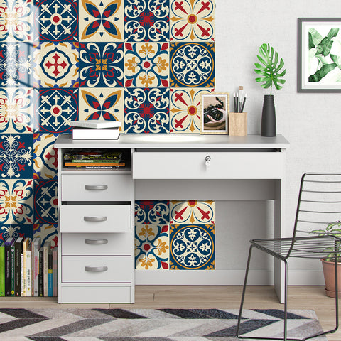 Retro red and blue: the artistic retro style of tile stickers