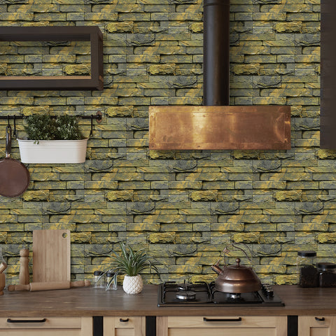 Dark Yellow Stone Texture Wallpaper Rustic Tiles Stickers