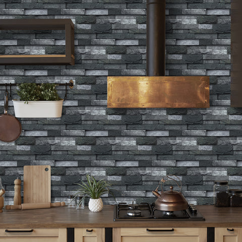 Black and Dark Grey Stone Texture Wallpaper Rustic Tiles Stickers