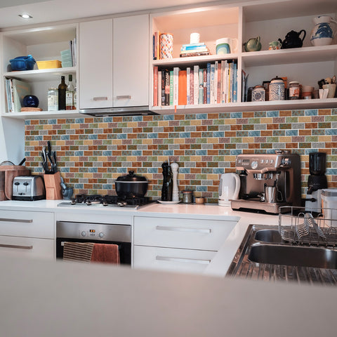 Blue and Orange Peel and Stick Marble Floor Tiles Stickers Country Style