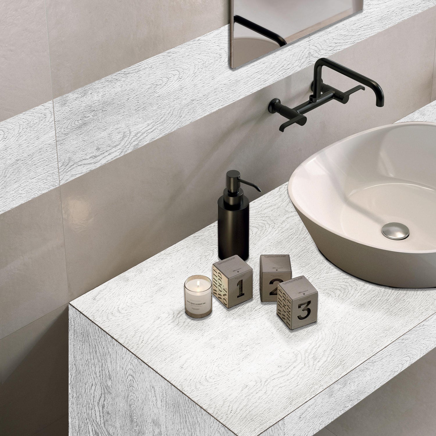 Off-White Wooden Wallpaper for Washbasin