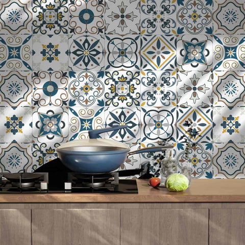 24Pcs Geometry Decorative Stickers 4x4 6x6 8x8 Inches， Peel and Stick Backsplash Tile Stickers, Wall Stickers Self Adhesive Removable Waterproof for Kitchen Backsplash，Staircase，Stick on Tiles