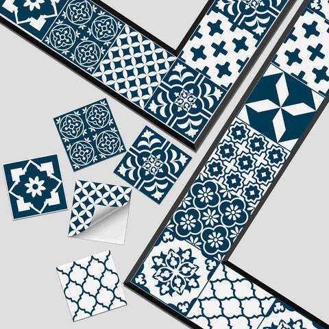 Blue and White Geometric Tiles Creative tile stickers