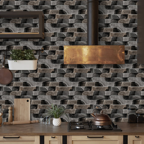 dark grey stone wallpaper for kitchen