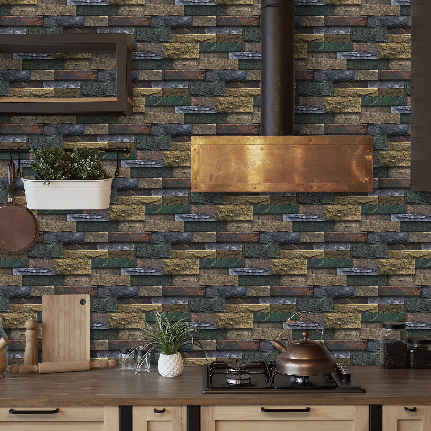 Rustic Brown and Black Stone Wallpaper for kitchen