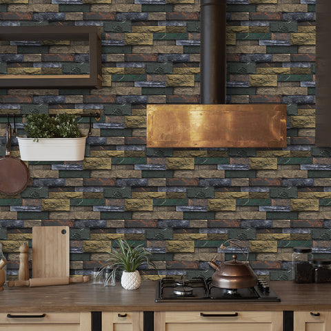 Rustic Brown and Black Stone Wallpaper for kitchen