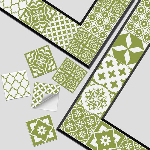 Olive Green Floral Tiles Tiles Creative tile stickers