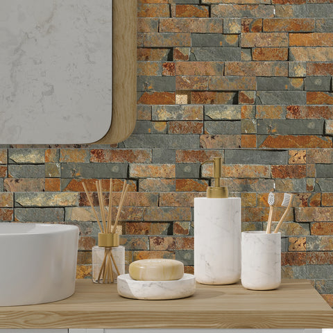 Warm Brown Rock Peel and Stick Wallpaper Sticker Textured 3d Stone Wall Country 9pcs