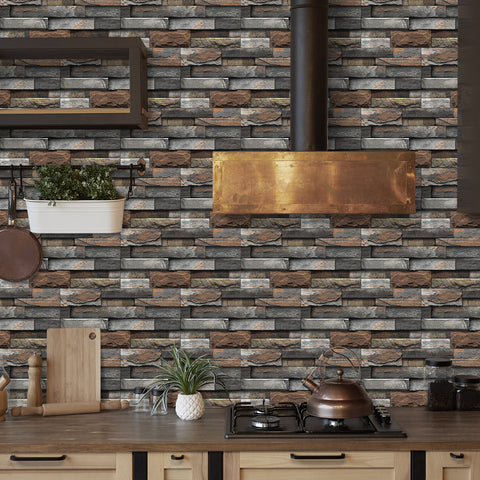 Brown and Dark Grey Stone Texture Wallpaper Rustic Tiles Stickers