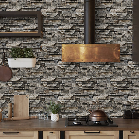 Light Brown and Grey Simulates 3D Stone Texture Wallpaper Rustic Tiles Stickers