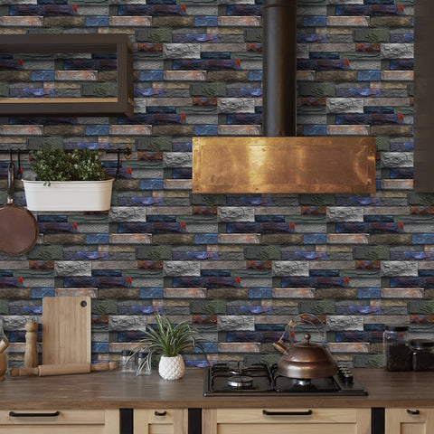 Rustic grey and blue Stone Wallpaper for kitchen