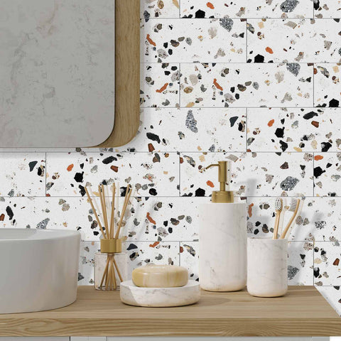 Earthy Terrazzo Mix Peel and Stick Tile Stickers for Kitchen Backsplash and Bathroom