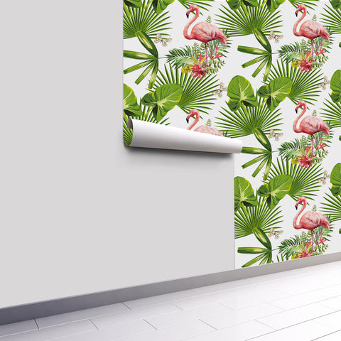 Tropical Flamingo Forest Wallpaper - Vivid Pink Flamingos Amidst Lush Green Foliage