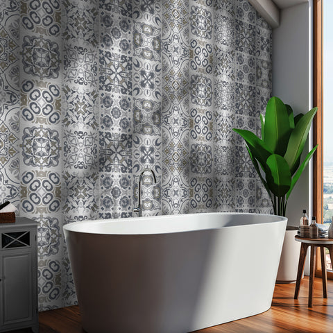 Silver-gray interweaving: fashionable tile stickers with abstract flowers