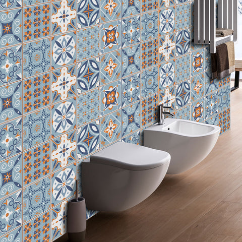 Fresh blue and orange: the fashionable and simple style of tile stickers