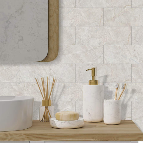 Beige Ivory Textured Marble Waterproof Tile Stickers