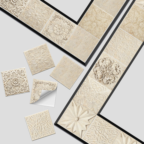 Off-white relief tile stickers: create an elegant artistic atmosphere