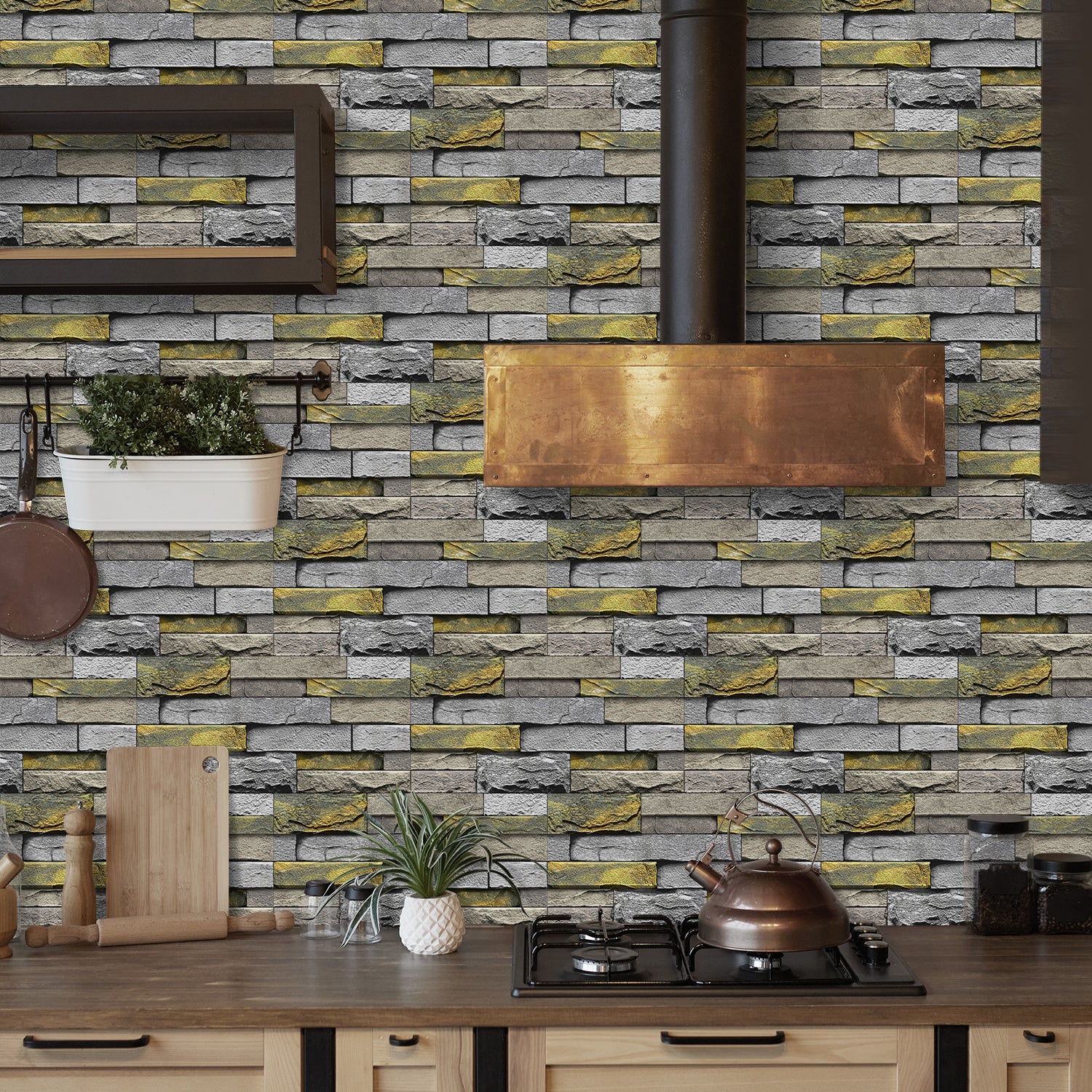 stone wallpaper for kitchen