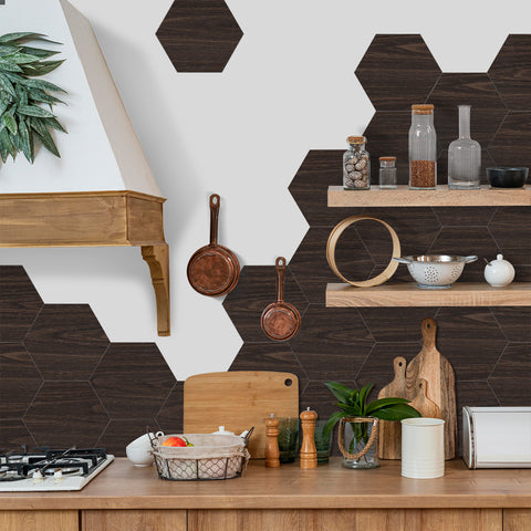 Dark Espresso Wood Hexagonal Foam Porcelain Tile Stickers