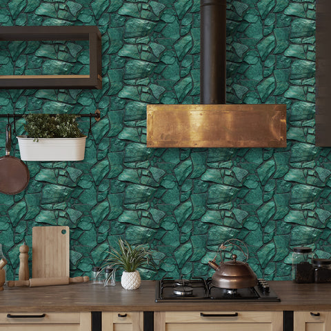 Green Irregular Simulates 3D Stone Texture Wallpaper Nature Tiles Stickers