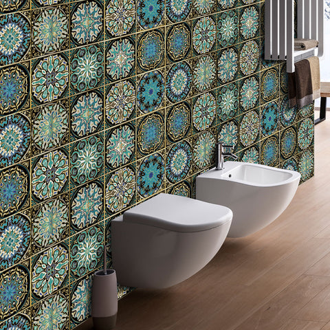 Mysterious blue and gold tone: the exotic style of tile stickers