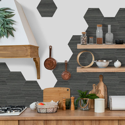 Smoky Grey Wood Effect Hexagonal Tile Stickers