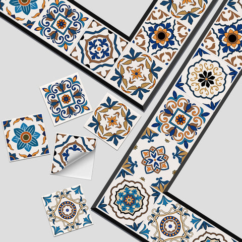 Blue-brown retro tile stickers: reproduce the charm of classic art