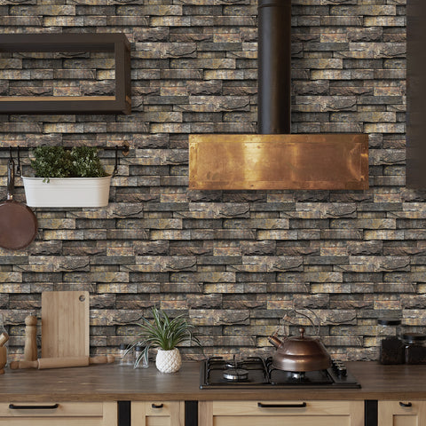 Brown and Grey Stone Texture Wallpaper Rustic Tiles Stickers