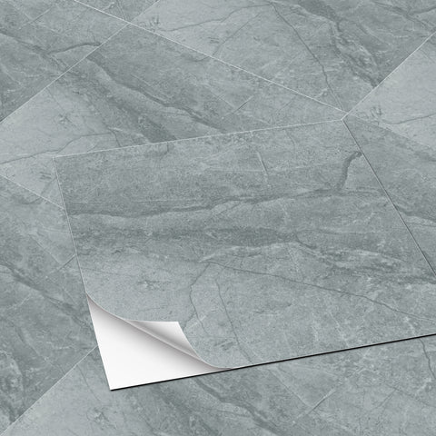 Light Blue Marble Textured Peel and Stick Floor Tile Easy to Apply Minimalist