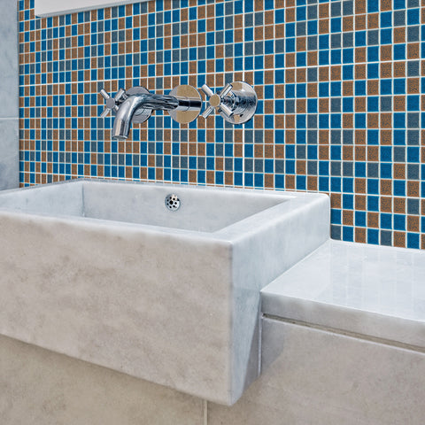 Blue and Brown Stone Wallpaper Stone Texture Mosaic Tiles 25pcs Peel and Stick