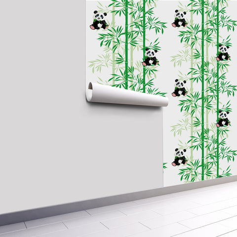 Adorable Panda Forest Wallpaper - Fresh Green Bamboo and Playful Pandas in a Cheerful Design