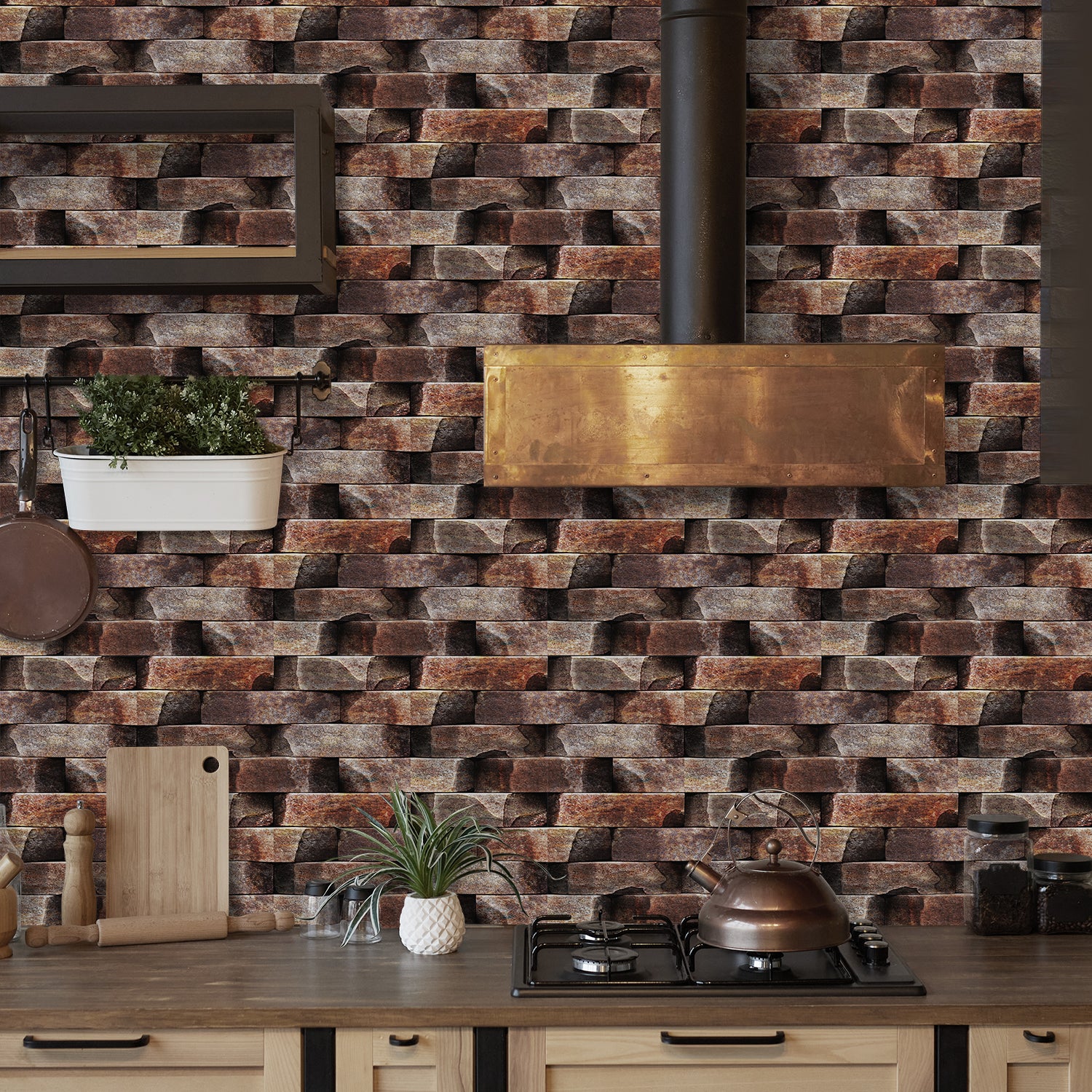 brown and black stone wallpaper for kitchen