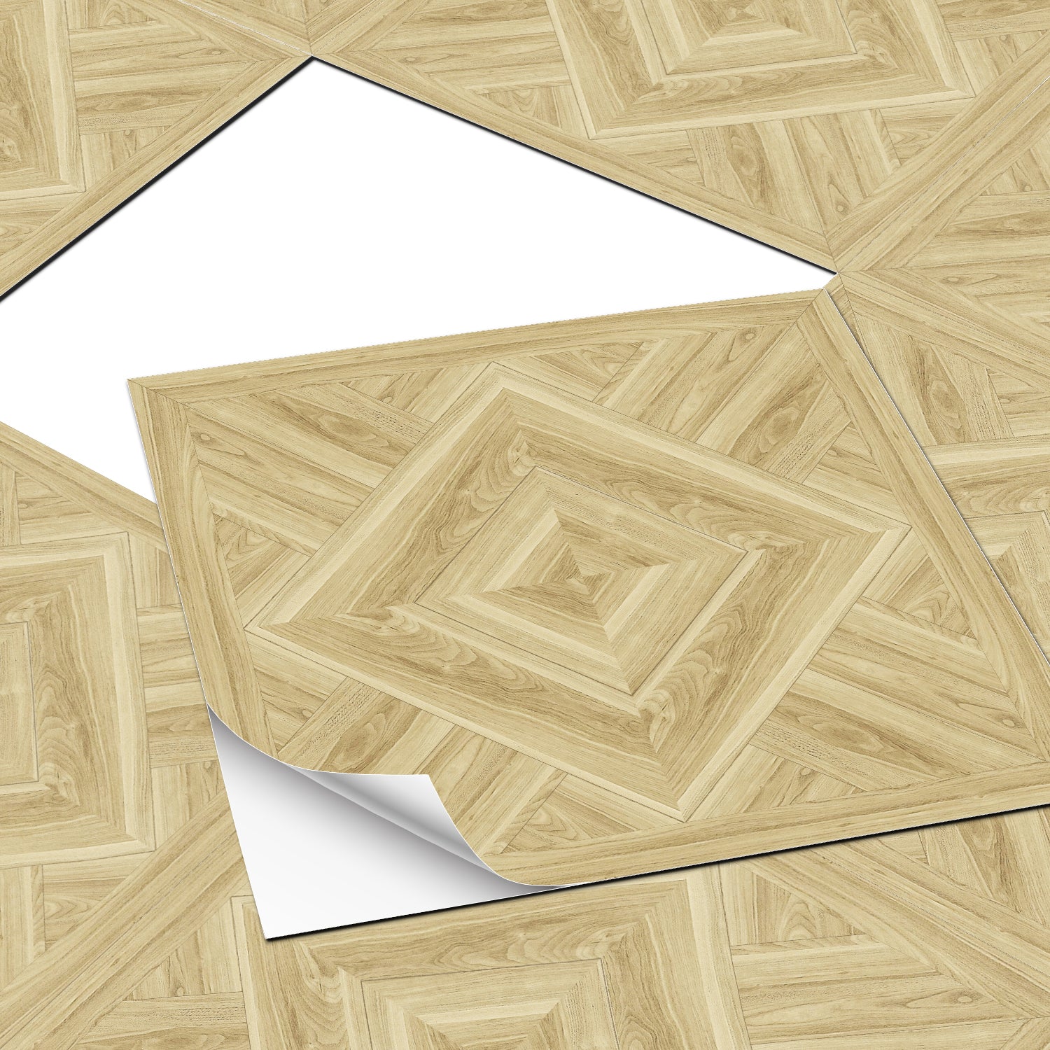 Beige Geometric Wood Stick & Peel Floor Tiles for Home Design