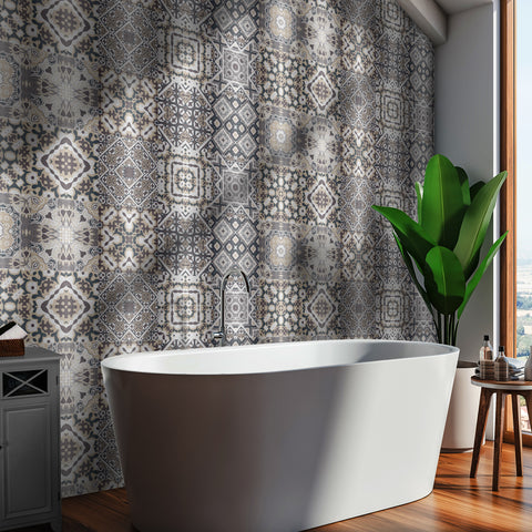 Gray-white rhythm: art tile sticker with irregular patterns