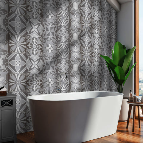 Silver-white radiation: modern tile sticker with geometric lines